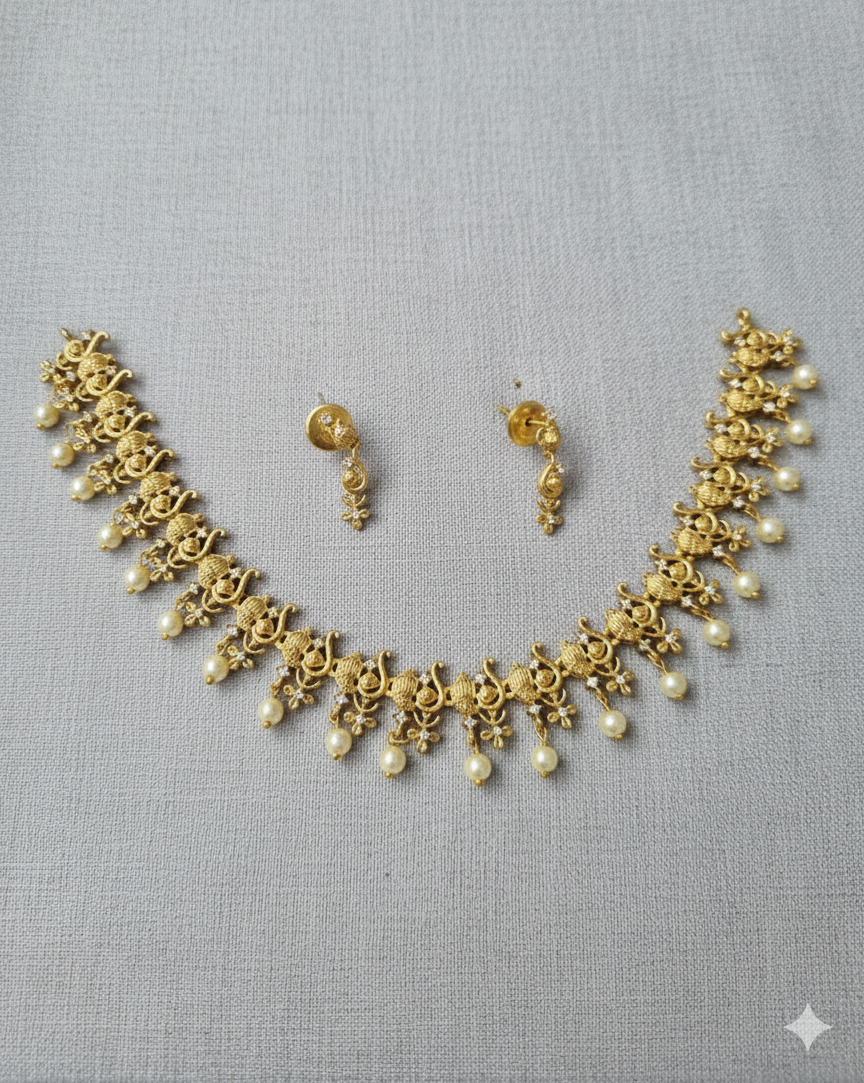 American Diamond Gold Plated Drop Necklace With Earrings For Woman
